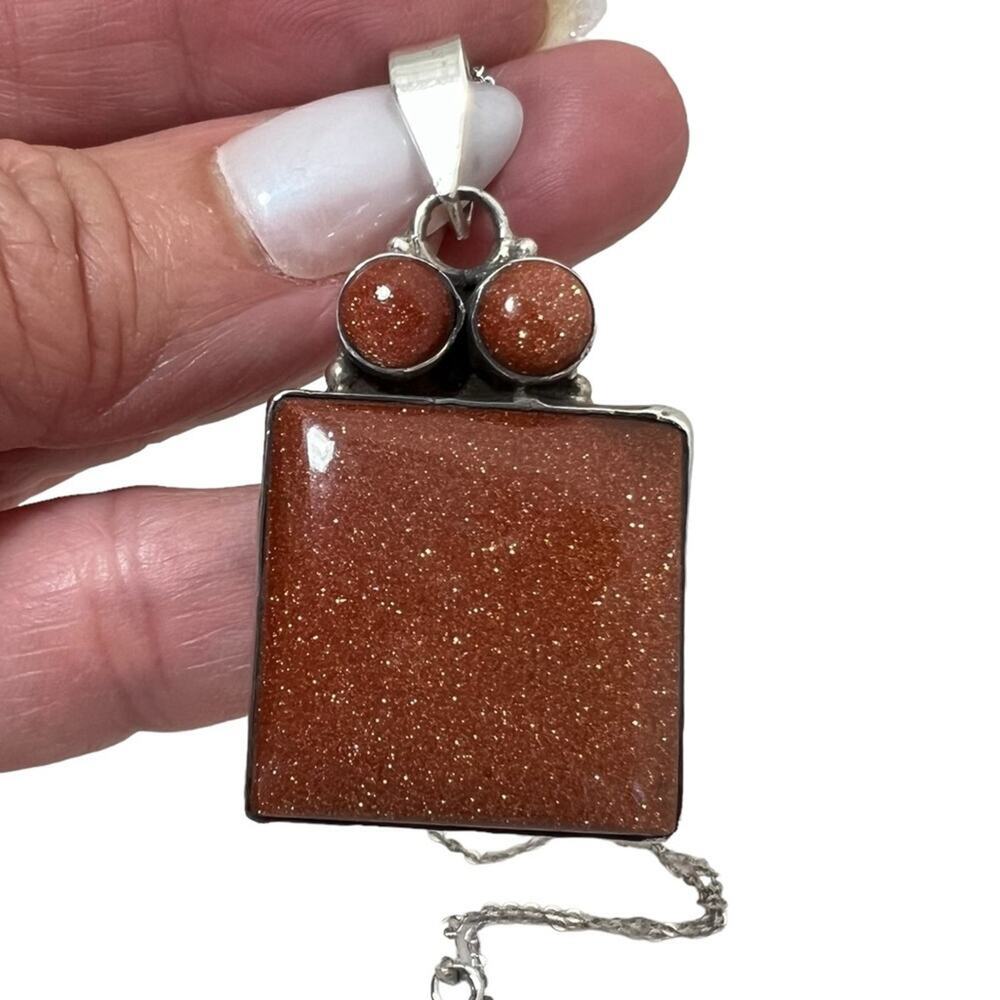 Brown Goldstone Gemstone on Sterling Silver Pendant Necklace